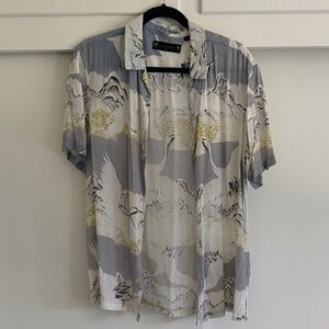 All Saints Men's Shirt in Gray, White, and Yellow